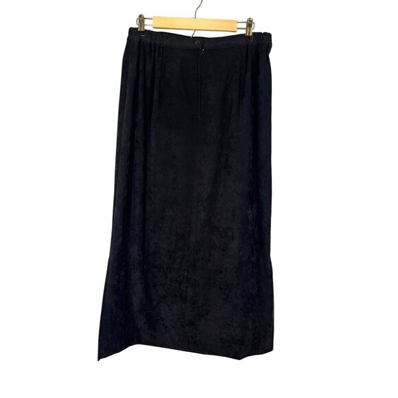 Retro Suede Maxi Skirt Black L Classic Festive Holiday Preppy Boho Western 80s - Picture 2 of 9